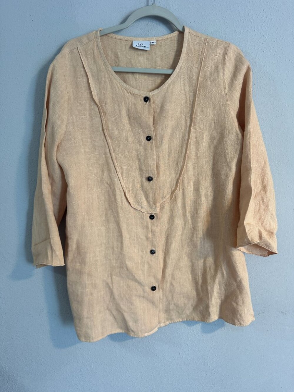 Hot Cotton 100% Linen Peach Shirt Women Size M Button Front Lightweight Summer - Picture 3 of 8